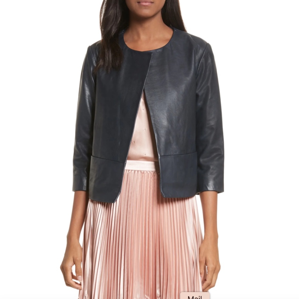 Ted Baker London Rennay Crop Sleeve Leather Jacket